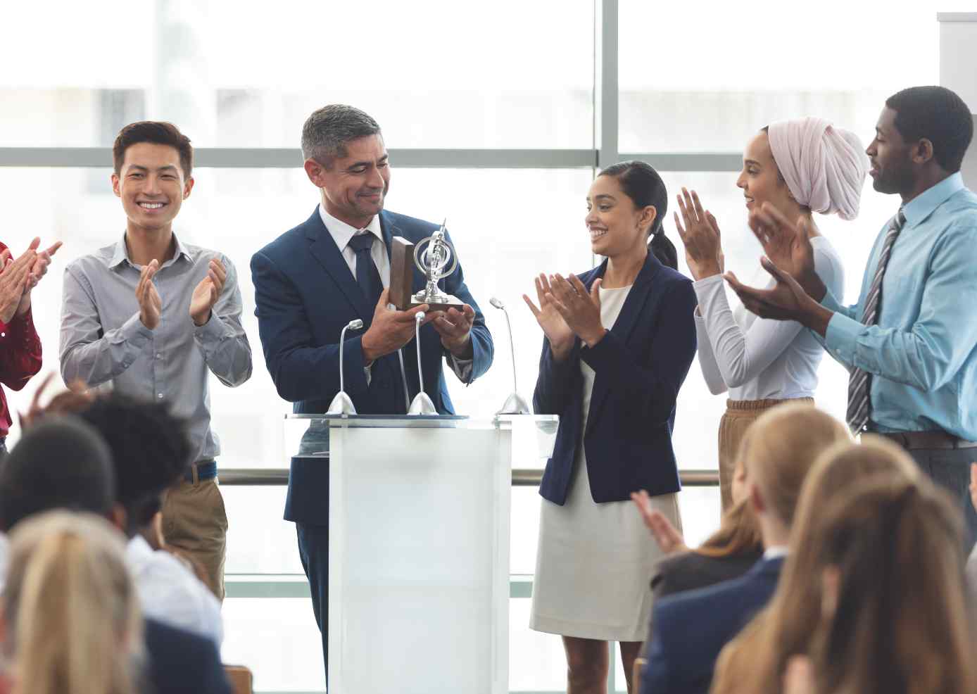 award at podium